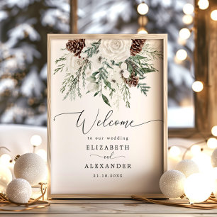 Affiche Hiver à feuillage persistant mariage élégant