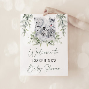 Affiche Hiver Animaux artistiques Baby shower neutre Bienv
