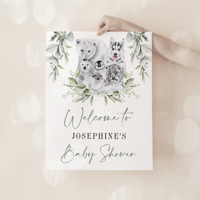 Affiche Hiver Animaux artistiques Baby shower neutre Bienv (Créateur téléchargé)