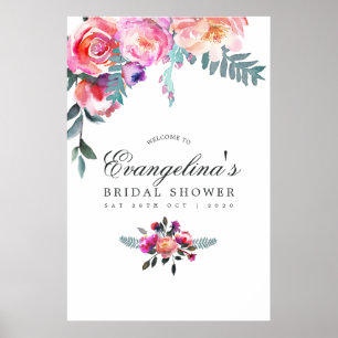 Affiche Hiver Aquarelle Florale Fête des mariées Bienvenue