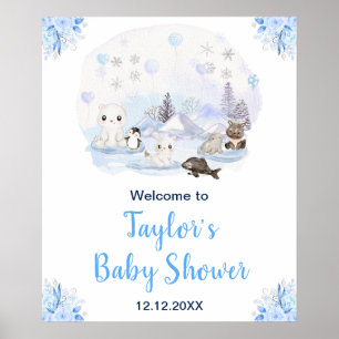 Affiche Hiver Arctique Animaux Baby shower Bienvenue
