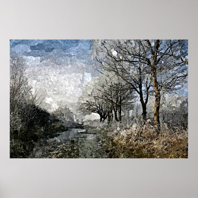 Affiche Hiver Bayou Trees Paysage Aquarelle Peinture (Devant)