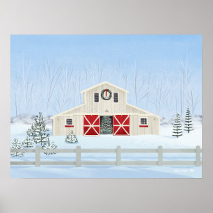 Affiche Hiver blanc neige Noël Grange