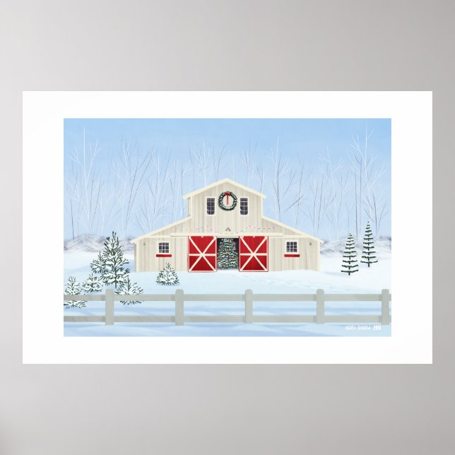 Affiche Hiver Blanc Neige Noël Grange extra grande (Devant)