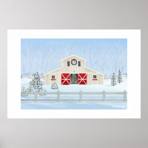 Affiche Hiver Blanc Neige Noël Grange Imprimée
