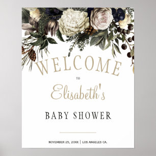 Affiche Hiver blanc peonys chic baby shower signe de bienv