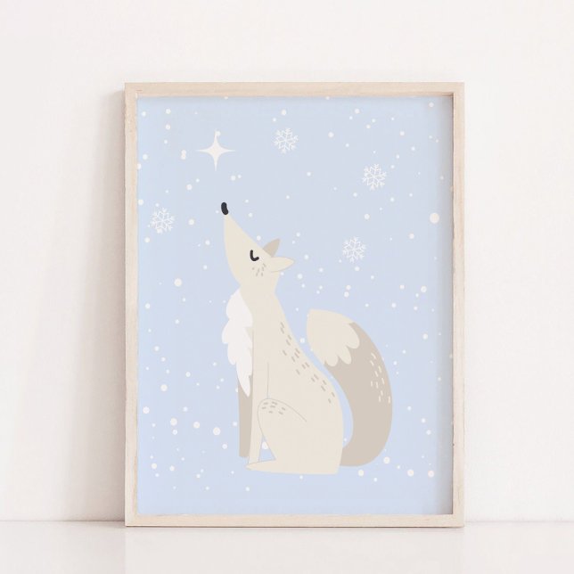 Affiche Hiver bleu | Fox Arctic Animal Nursering Décor (Blue Winter | Fox Arctic Animal Nursery Decor Hanging Tapestry)