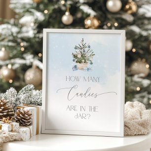Affiche Hiver bleu Noël Devinez combien de bonbons