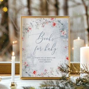 Affiche Hiver bleu poussiéreux couronne de Noël Livres pou