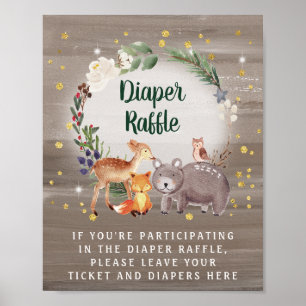 Affiche Hiver Bois Animaux Baby shower Déchets Raffle