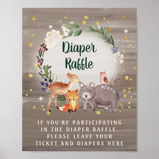 Affiche Hiver Bois Animaux Baby shower Déchets Raffle (Devant)