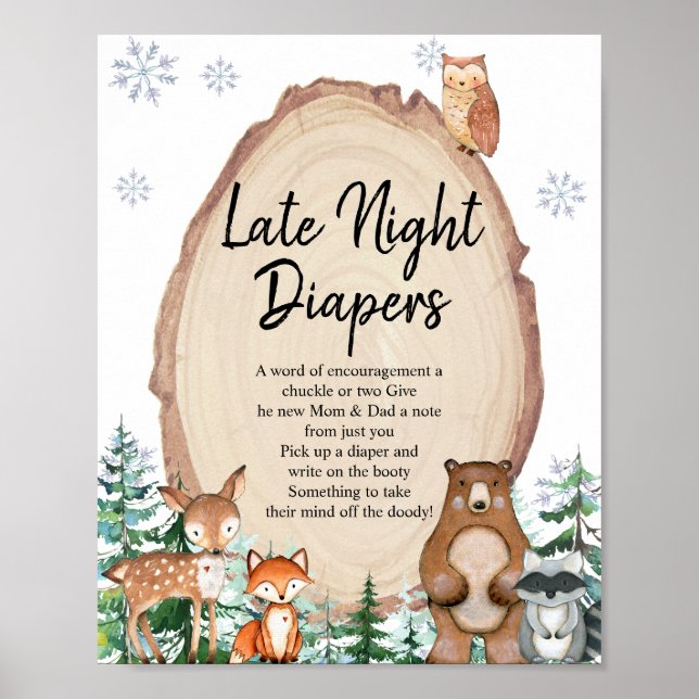 Affiche Hiver Bois Animaux Forêt Diapeurs nocturnes (Devant)