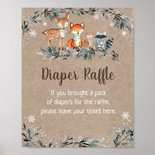 Affiche Hiver Bois Vert Baby shower Déchets Raffle (Devant)