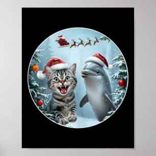 Affiche Hiver Chat de Noël Selfie Dauphin Lover Avec San