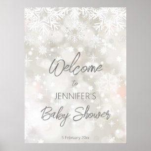 Affiche Hiver couleurs pastel enneigé baby shower accueil