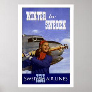 Affiche Hiver en Suède Vintage voyage