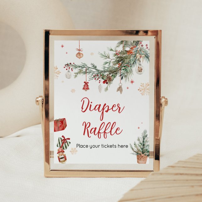 Affiche Hiver Joyeux Petit chapeau de Noël Raffin (Merry Little Winter Christmas Baby Shower Diaper Raffle Sign)