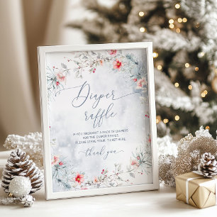 Affiche Hiver neige poussiéreuse bleu tombole de Noël