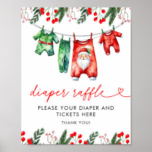 Affiche Hiver Noël Père Noël Baby shower Déchets Raffle