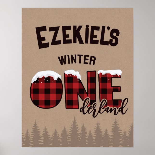 Affiche Hiver ONE derland Buffalo Plaid Anniversaire fête (Devant)