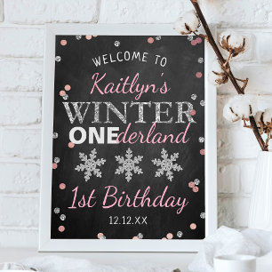 Affiche Hiver ONE derland Chalkboard 1er anniversaire Bien