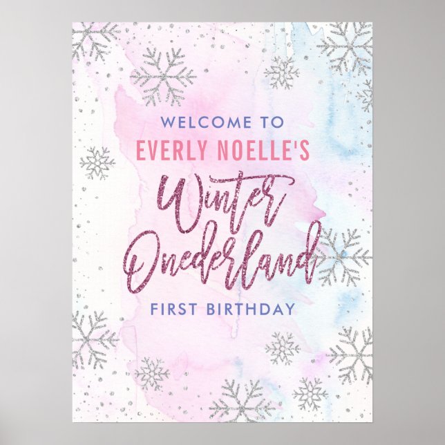 Affiche Hiver Onederland Custom First Birday Snowflake (Devant)