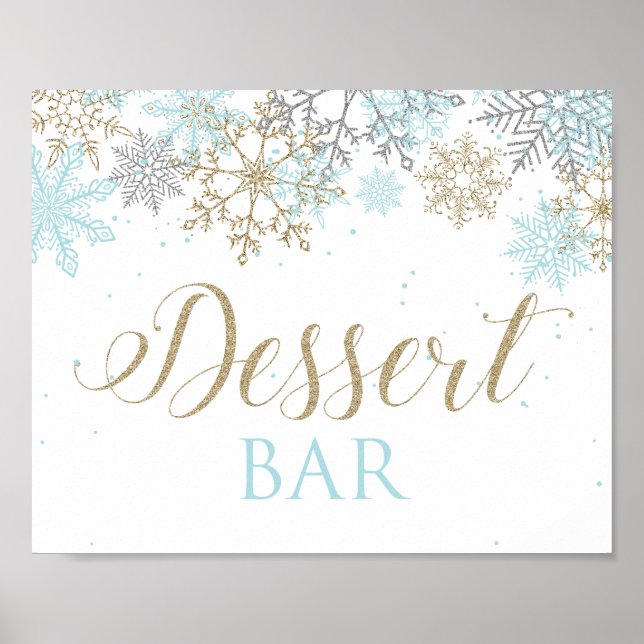 Affiche Hiver Onederland Dessert Bar Sign Blue Snowflics (Devant)