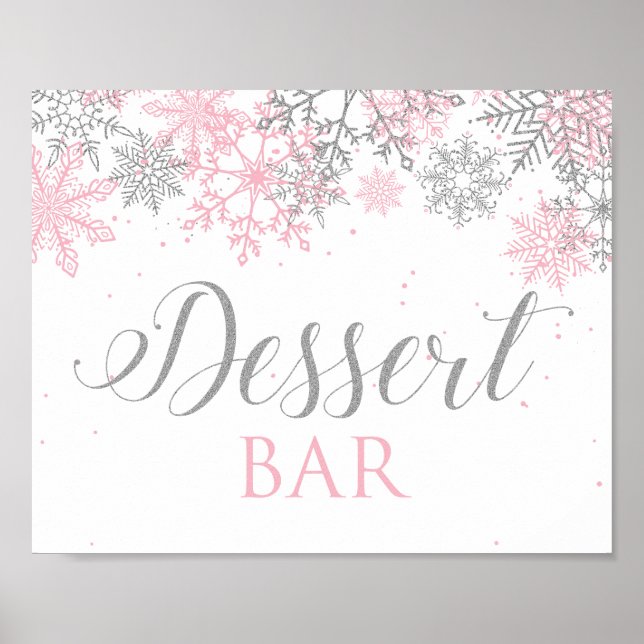 Affiche Hiver Onederland Dessert Bar Sign Pink Snowflics (Devant)
