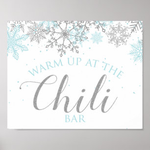 Affiche Hiver Onederland Panneau Bar Chilli Flocons Bleus