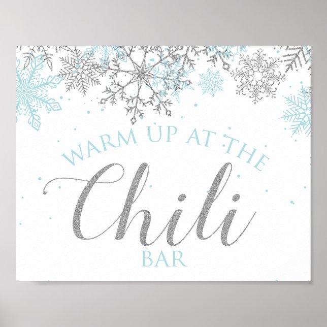 Affiche Hiver Onederland Panneau Bar Chilli Flocons Bleus (Devant)