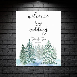Affiche Hiver Pins Rustiques Lanterne Mariage botanique
