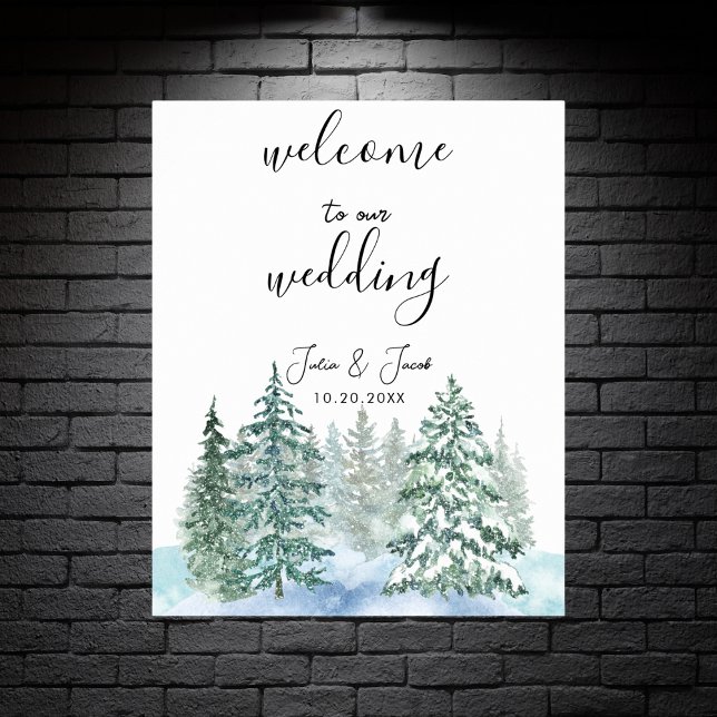 Affiche Hiver Pins Rustiques Lanterne Mariage botanique (Winter Rustic Pine Trees Lantern Botanical Wedding Party Supplies)