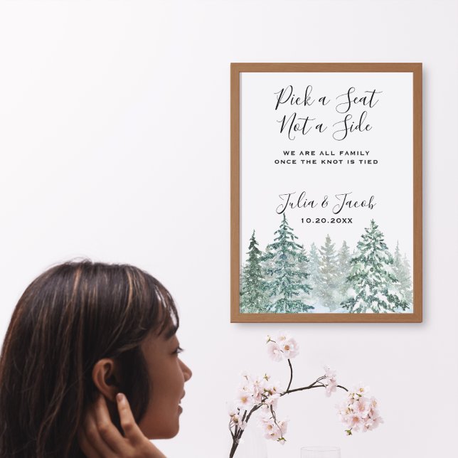 Affiche Hiver Pins Rustiques Lanterne Mariage botanique (Winter Rustic Pine Trees Lantern Botanical Wedding Party Supplies)