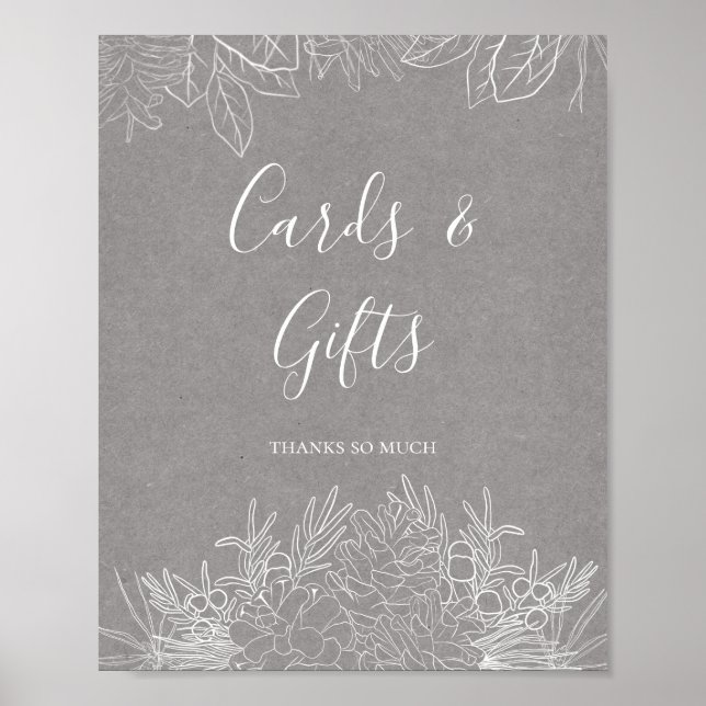 Affiche Hiver rustique | Carte grise et signe cadeau (Devant)