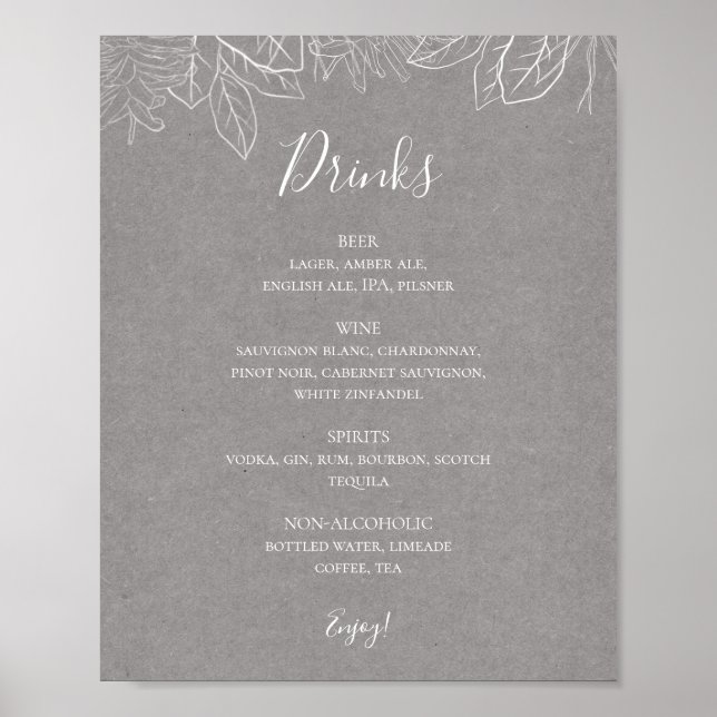 Affiche Hiver rustique | Gray Mariage Boissons Menu Signer (Devant)