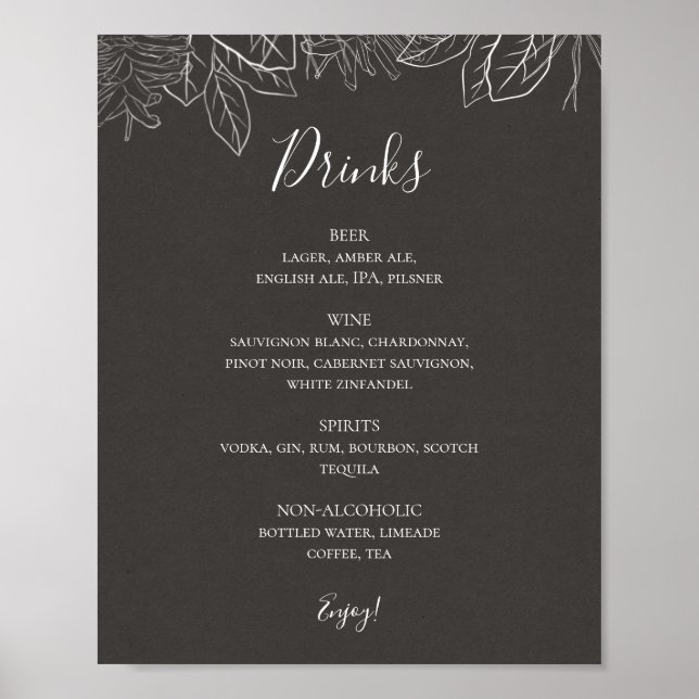 Affiche Hiver rustique | Mariage de charbon de bois Menu S (Devant)