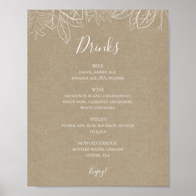 Affiche Hiver rustique | Menu des boissons Mariages Kraft  (Devant)