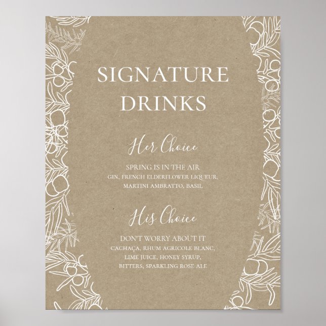 Affiche Hiver rustique | Signature Kraft Signet boisson (Devant)