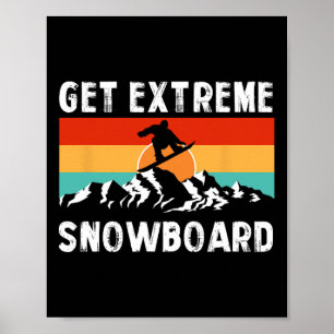 Affiche Hiver Sports extrêmes Montagnes Snowboard Frets