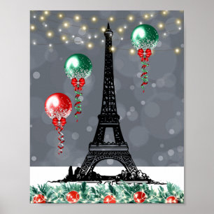 Affiche Hiver Tour Eiffel, Noël Balloons Nuit