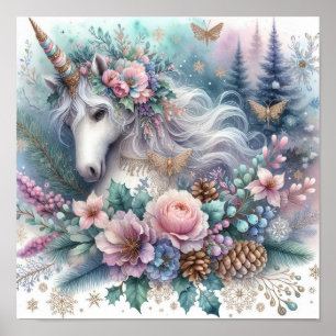Affiche Hiver Unicorne Scène magique 1