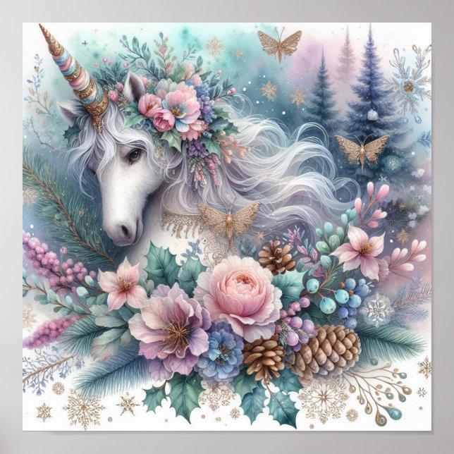 Affiche Hiver Unicorne Scène magique 1 (Devant)