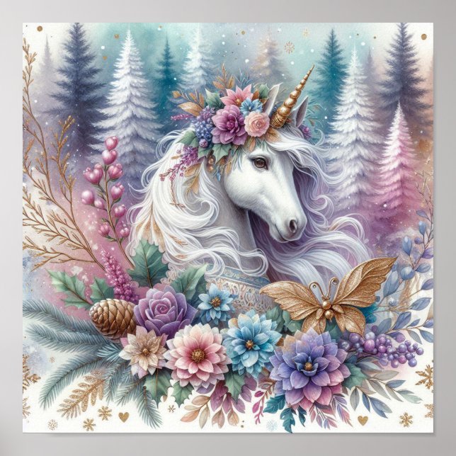 Affiche Hiver Unicorne scène magique 3 (Devant)