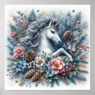 Affiche Hiver Unicorne scène magique 6