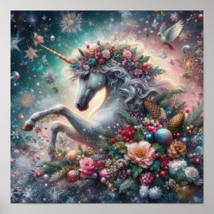 Affiche Hiver Unicorne scène magique 7