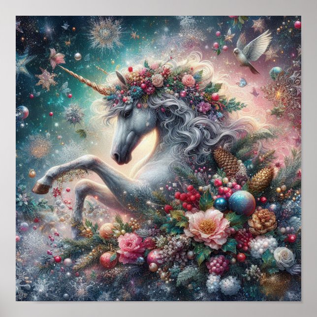Affiche Hiver Unicorne scène magique 7 (Devant)