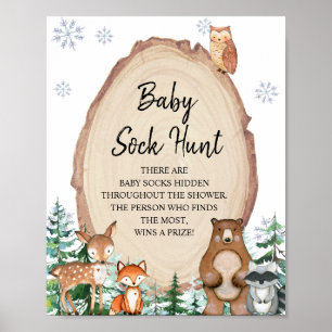 Affiche Hiver Woodland Animaux Forêt Bébé Chasse aux sangl
