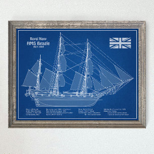 Affiche HMS Beagle grand navire - Plan d'expédition ABD