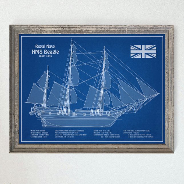 Affiche HMS Beagle grand navire - Plan d'expédition ABD (Créateur téléchargé)