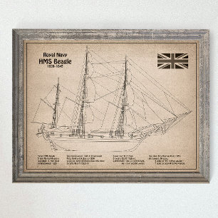 Affiche HMS Beagle grand navire - plan d'expédition SD